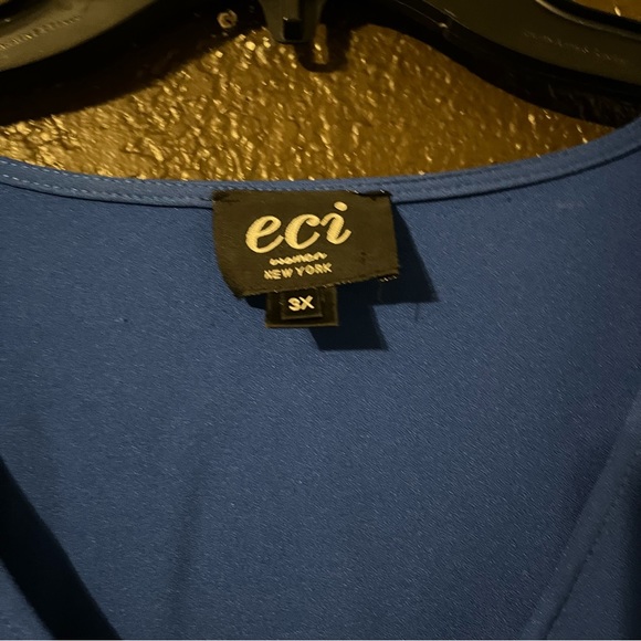 Blue Ruffle Short Sleeve Knee Length Shift Dress, Size 3X - Picture 2 of 6